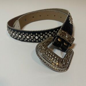 B.B. Simon Silver Belt with Crystal Accents